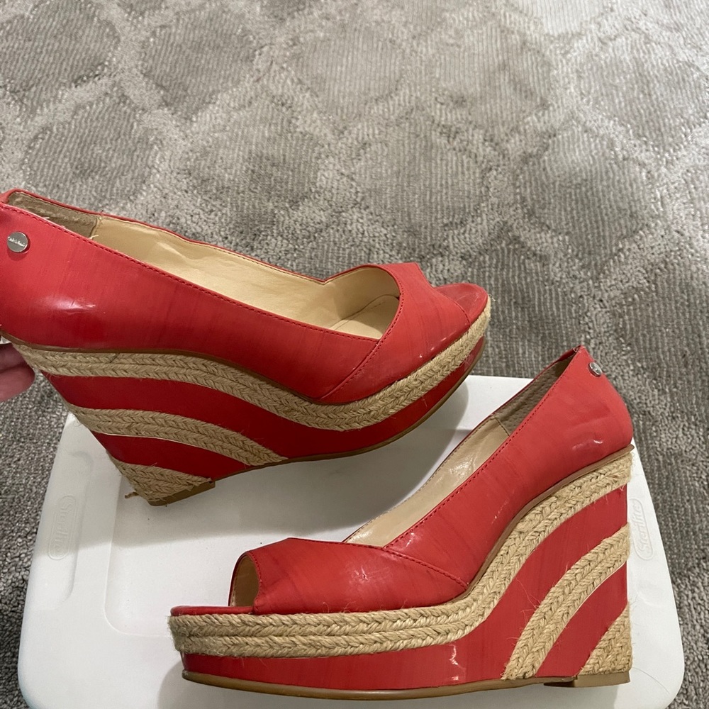 Calvin Klein Patent Peep Toe Wedges size 9.5